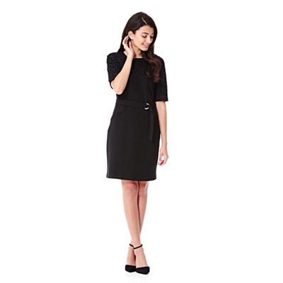 Yumi black Lace Sleeve Belt Dress